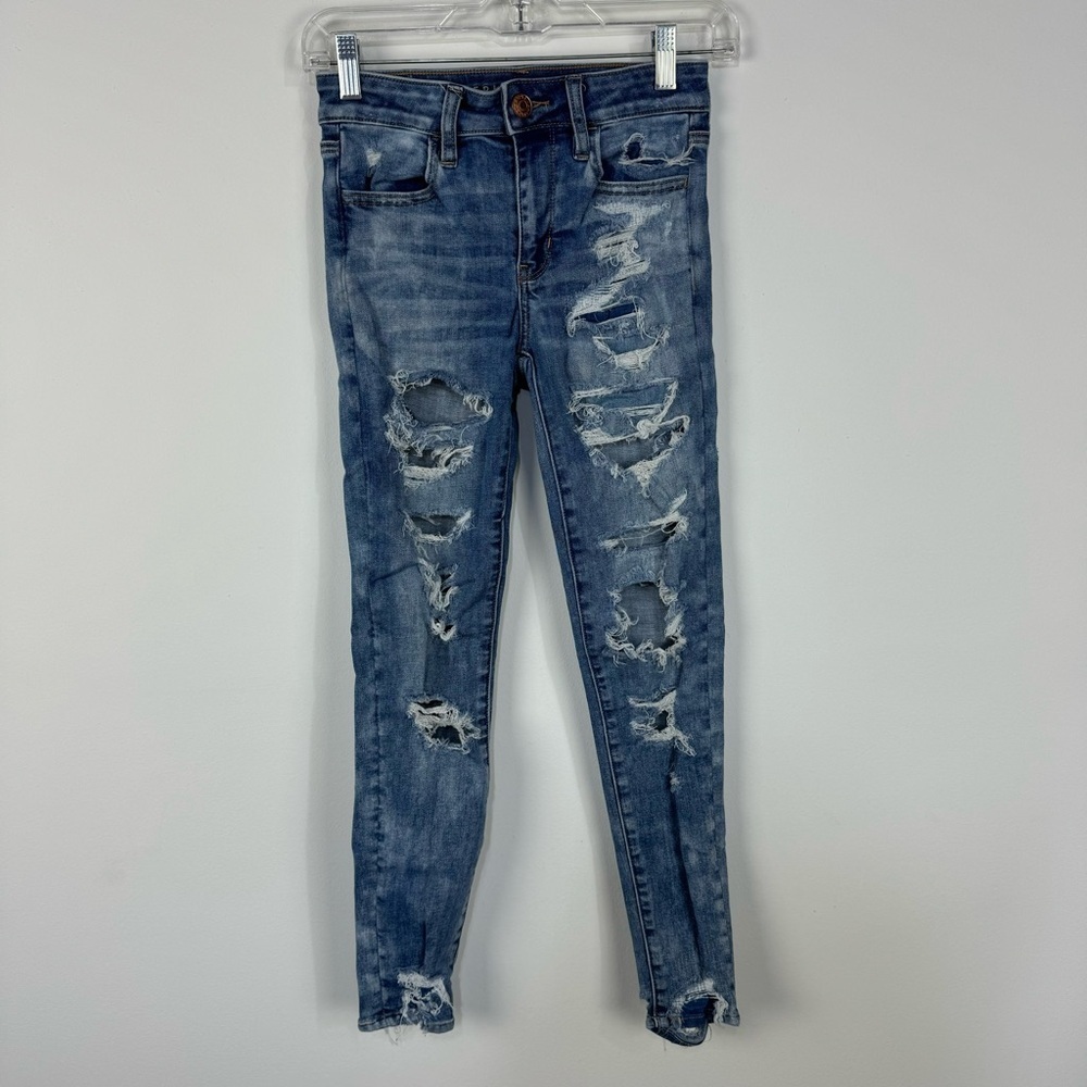 American Eagle Hi Rise Jegging Distressed Denim Jeans Causal